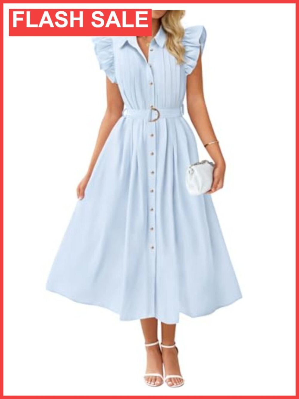 ZESICA Women's Summer Button Midi Dress Casual Work Dresses